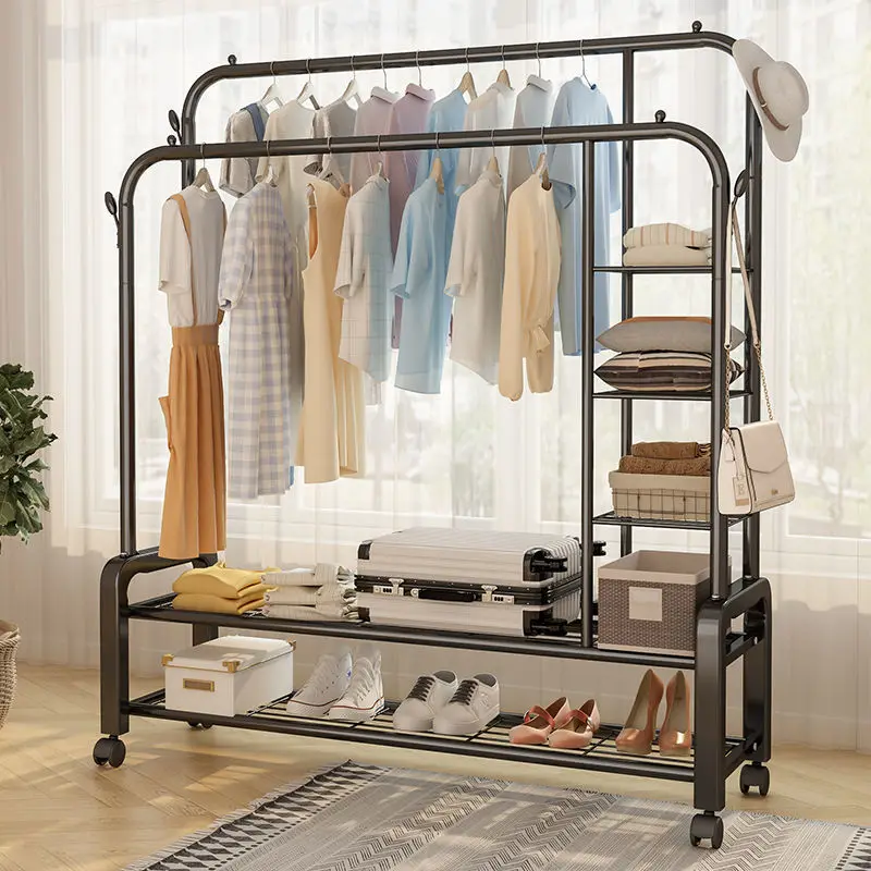 Double Pole Adjustable Clothes Hanger With Shoe Rack