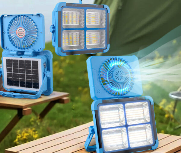 Solar Camping Light USB Rechargeable Waterproof Outdoor Emergency Lighting Portable Dimmable 5 Modes Flood Light With Fan