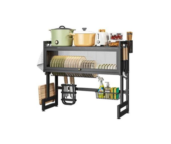 Over sink Kitchen rack/ drain drying rack/ plate rack with glass cover- Black