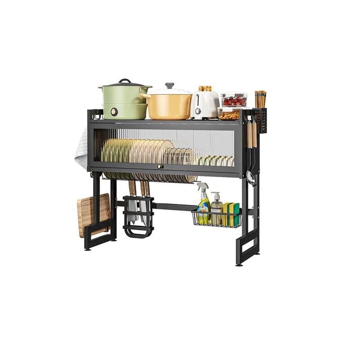 Over sink Kitchen rack/ drain drying rack/ plate rack with glass cover- Black