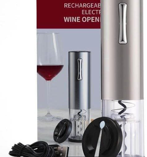4 in 1 Electric Wine Opener, USB Charging Kit, with Wine Carafe, Aerator, Landfill, Wine Stopper and Aluminum Foil Cutter (3 in 1 Rechargeable, Stainless Steel)