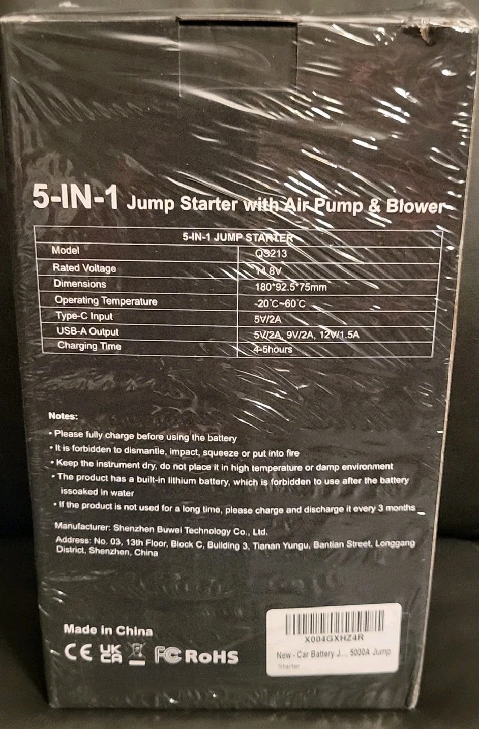 5000Amp 5in1 Jump Starter With Air Pump, Power Bank, & Blower Model QS213 - Image 3